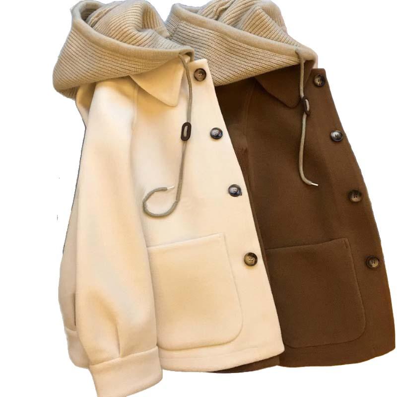 Plus Size Women's Woolen Hooded Coat: Stylish High-End Knit Top for Autumn/Winter