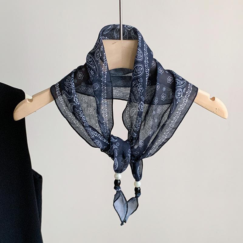 Hong Kong style retro versatile silk scarf fashion triangle scarf high sense elegant temperament accessories thin neck headscarf multi-purpose