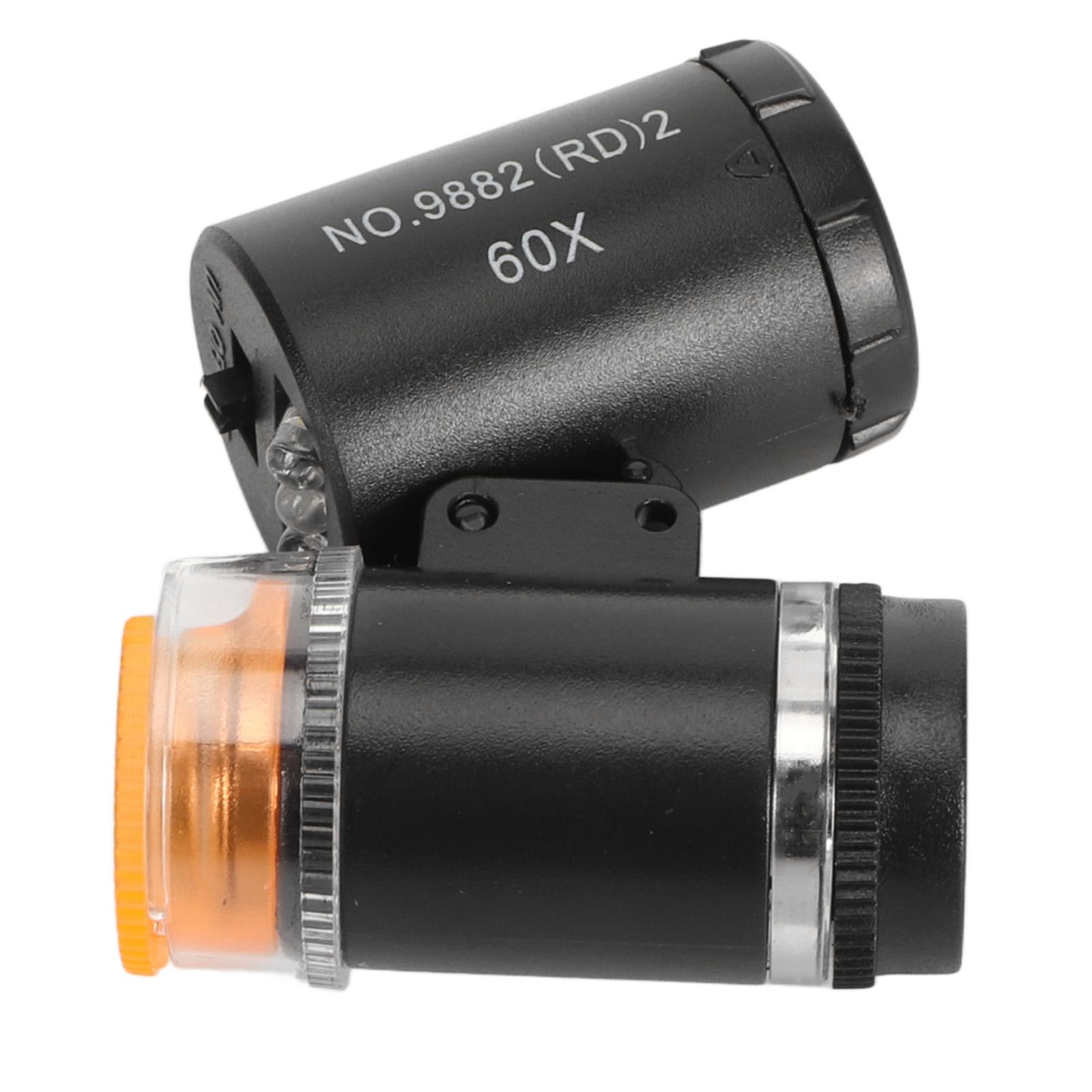 

Mini 60X LED Microscope with UV Currency Detector Adjustable Light Angle Pocket Microscope Magnifier for Jewelry