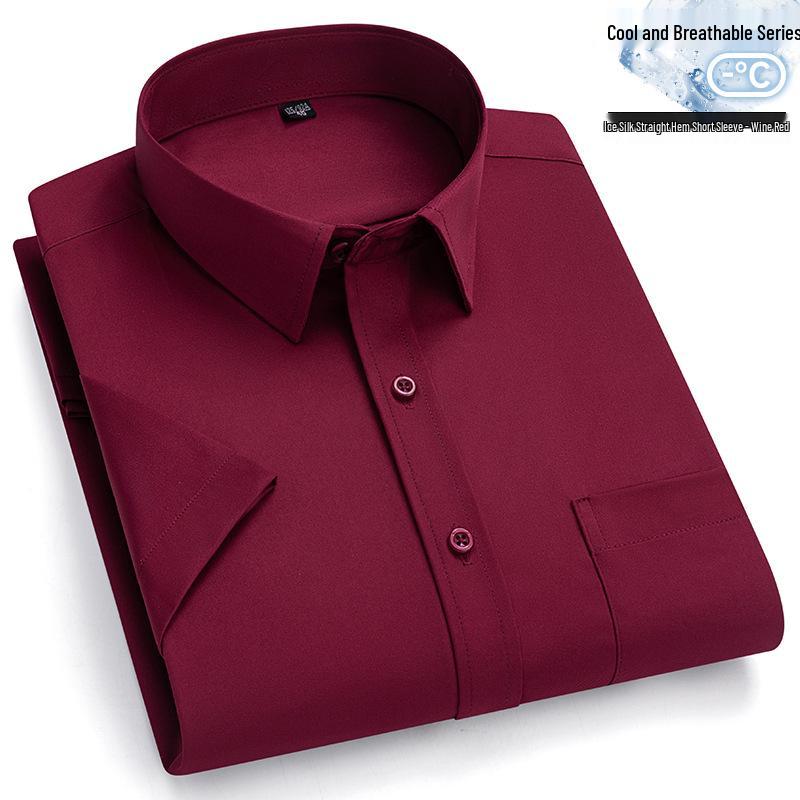 

Plus Size Men s High Stretch Short Sleeve Shirt - Breathable, High-End Silk-Like Quality for Summer 45 вино красного