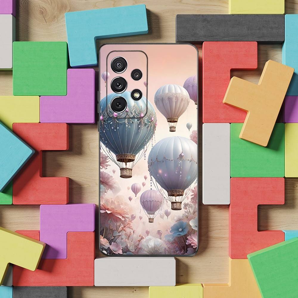 Romantic Hot Air Balloon Phone For Samsung S25,S10,S20,S10,S21,S9,S24,S23,Ultra,FE,Plus,Lite,Soft Silicone Black Cover