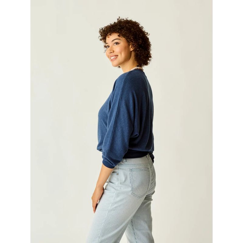 Carve Designs Soft Glutinous Dolman Loose One-Piece Sleeve Design Rib Patchwork Hem Long Sleeves Tops