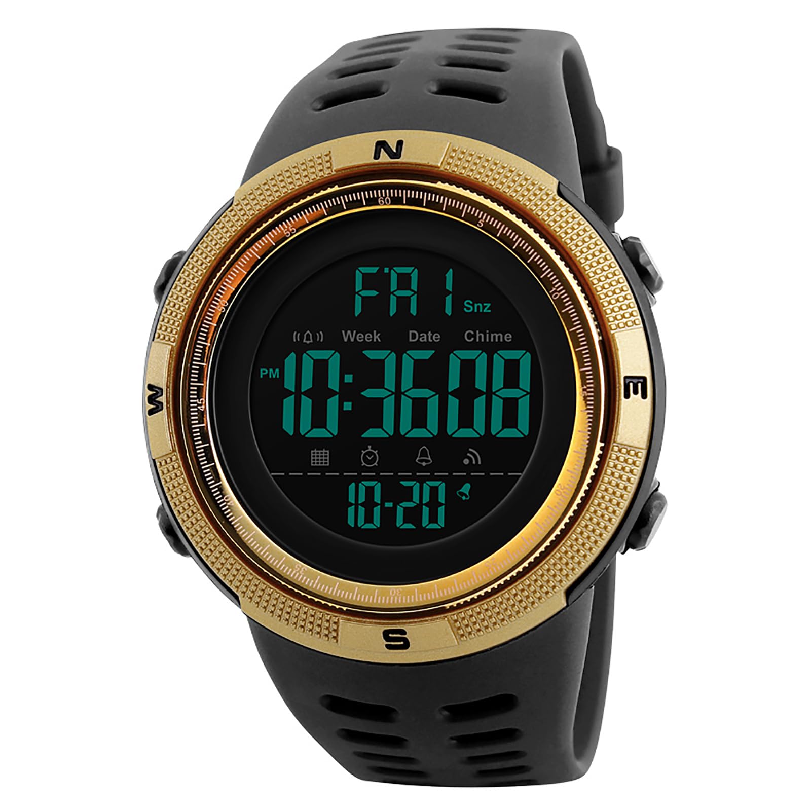 

Multifunctional Digital Outdoor Large Calendar Sporty Birthday Gold Men s Watch, Watch Silicone, Waterproof, Dial, Luminous, Function, Style, Gift,