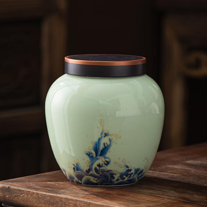 Vintage Mountain Scenery Pattern Ceramic Tea Caddy Moisture Seal Nut Candy Storage Jar Ink Ceramic Storage Bottle Art Decoration