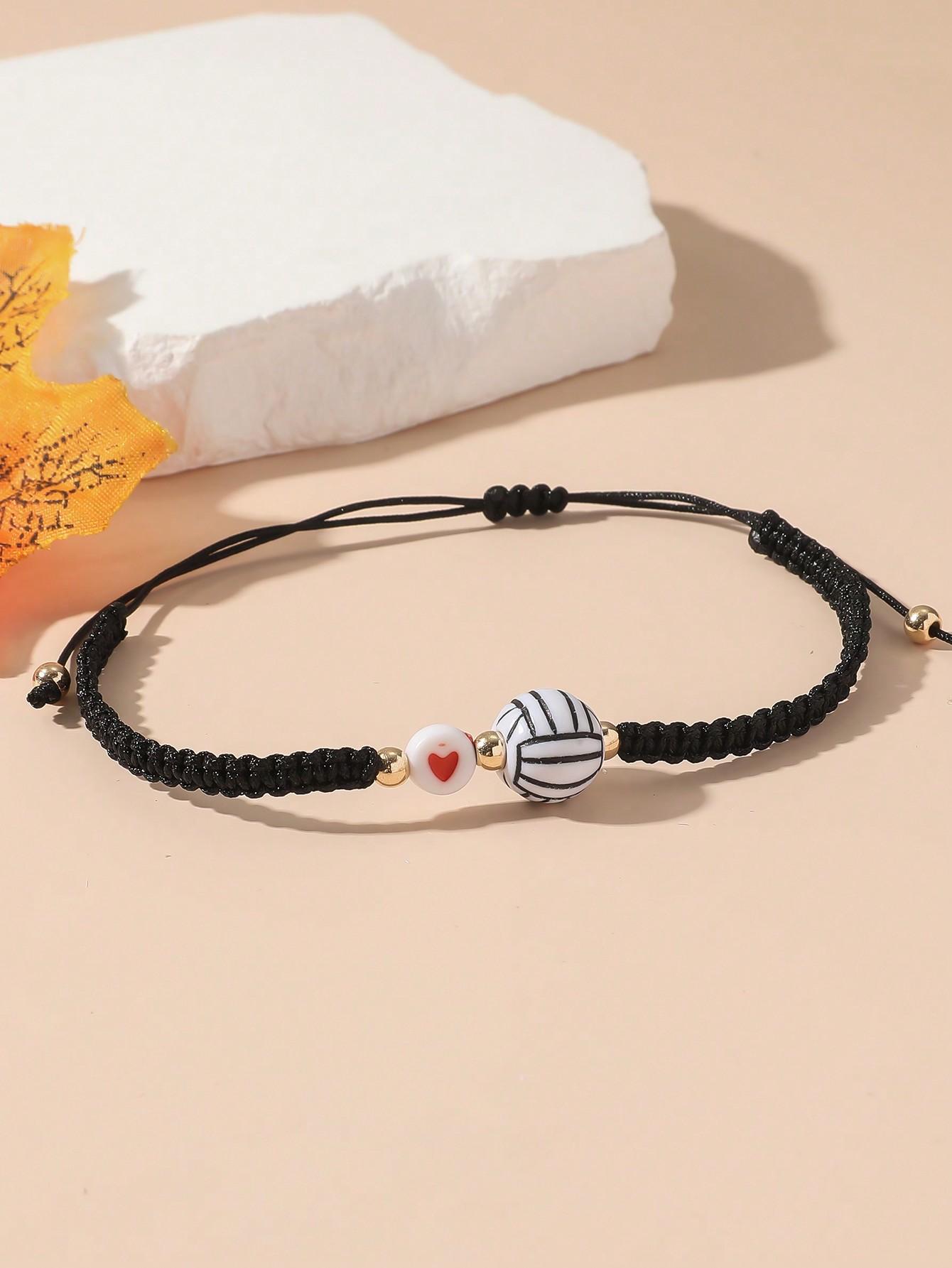 

1pc Simple Sports Team Member Style Football/Volleyball Beaded Bracelet With Adjustable Weave Strap one-size