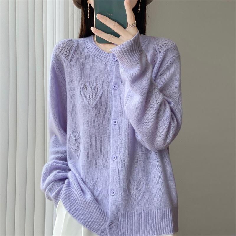 QingHe Cashmere Women's 30% Cashmere Cardigan - Soft & Warm Wool Blend Sweater