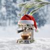 Coffee Machine Christmas Ornament Acrylic Santa Hat Mini Coffee Machine Pendant Keepsake Holiday Car Backpack Charm Gift for Coffee Lovers