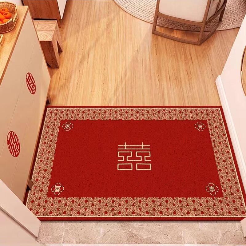 Tapis de sol en soie rouge pour porte d'entrée, nouvel an chinois, facile à nettoyer, en PVC