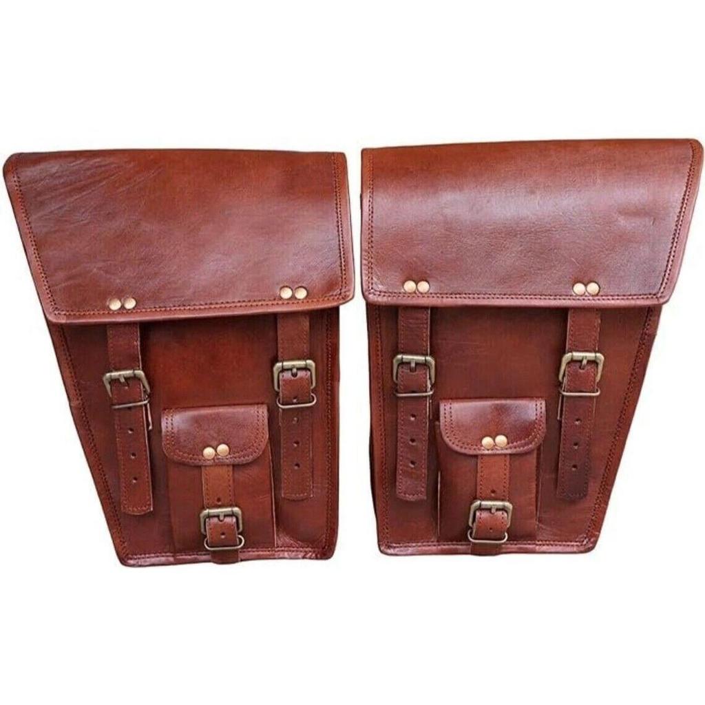 Motorrad-Satteltaschen Zwei Braune Leder-Seitentaschen Gepäcktaschen Echtes Ziegenleder