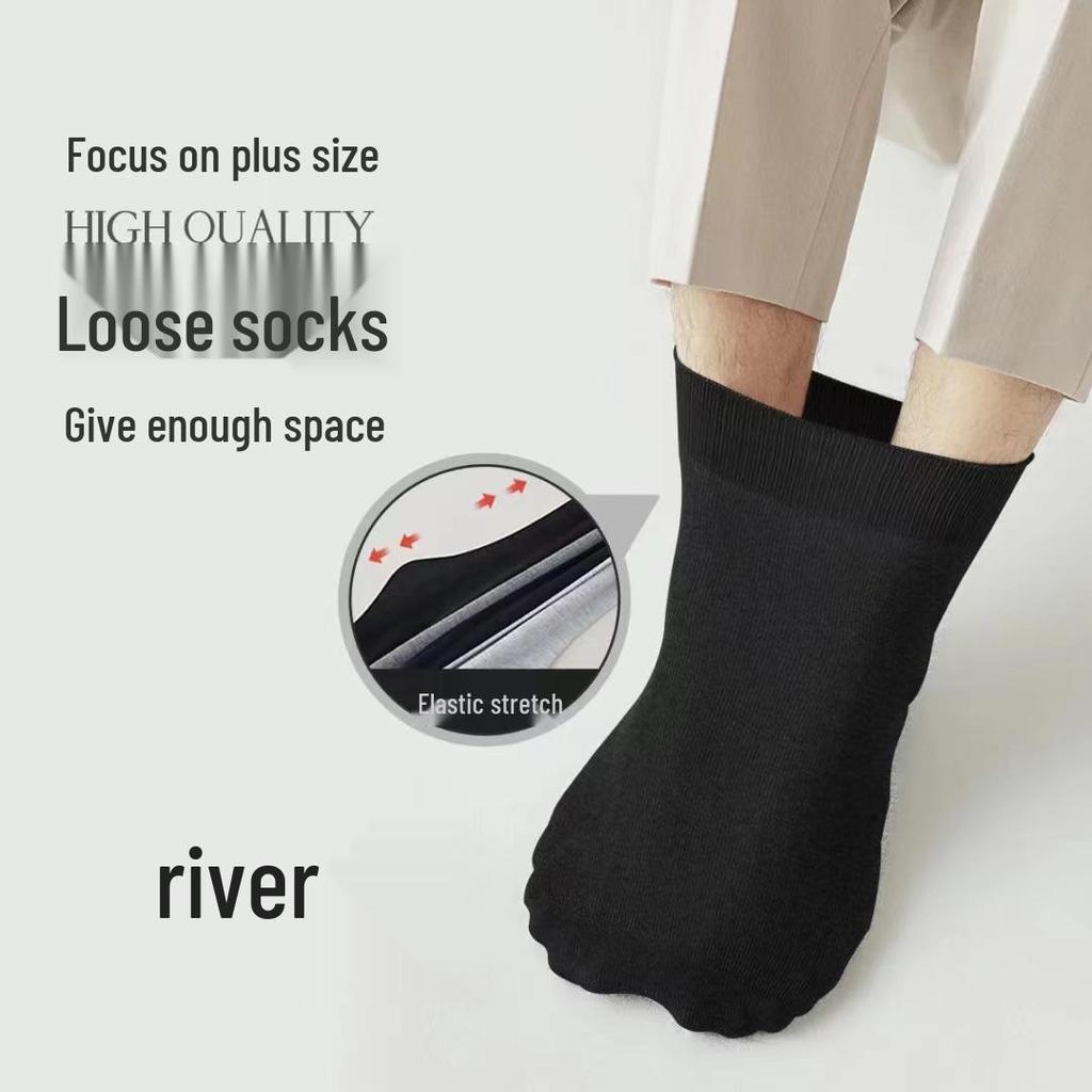 Plus Size Men's Cotton Mid-Calf Socks, Sizes 44-48, Black or White