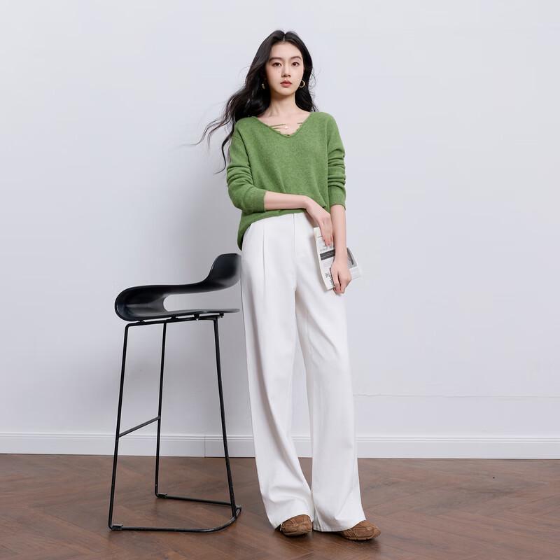 SanCai 2026 Spring Loose High-Waist Straight-Leg White Casual Pants