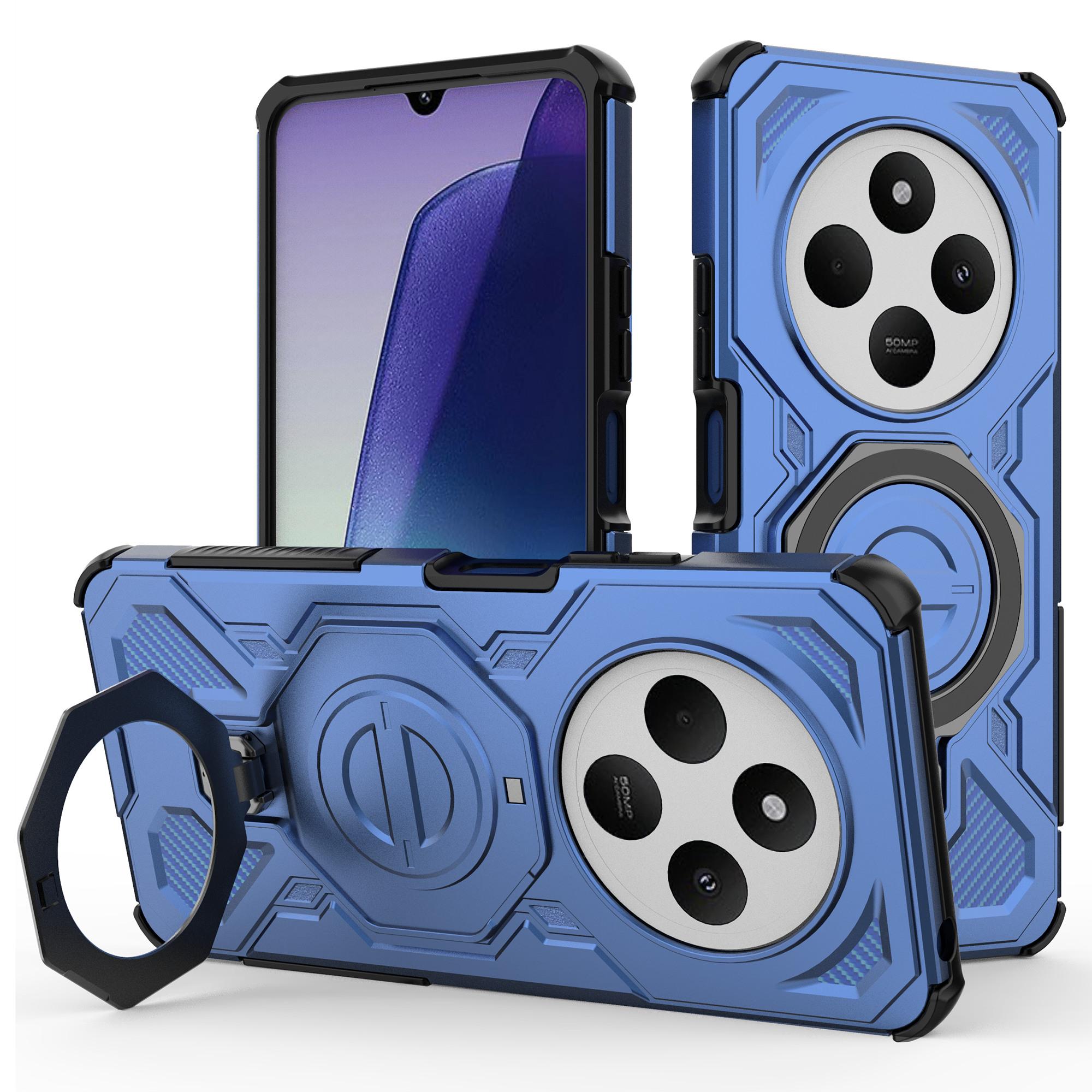 

Магнитный чехол для Xiaomi Redmi 14C 4G/14R 5G/Poco C75 4G с вращающейся металлической подставкой, задняя крышка для телефона из ПК+ТПУ Dark Blue