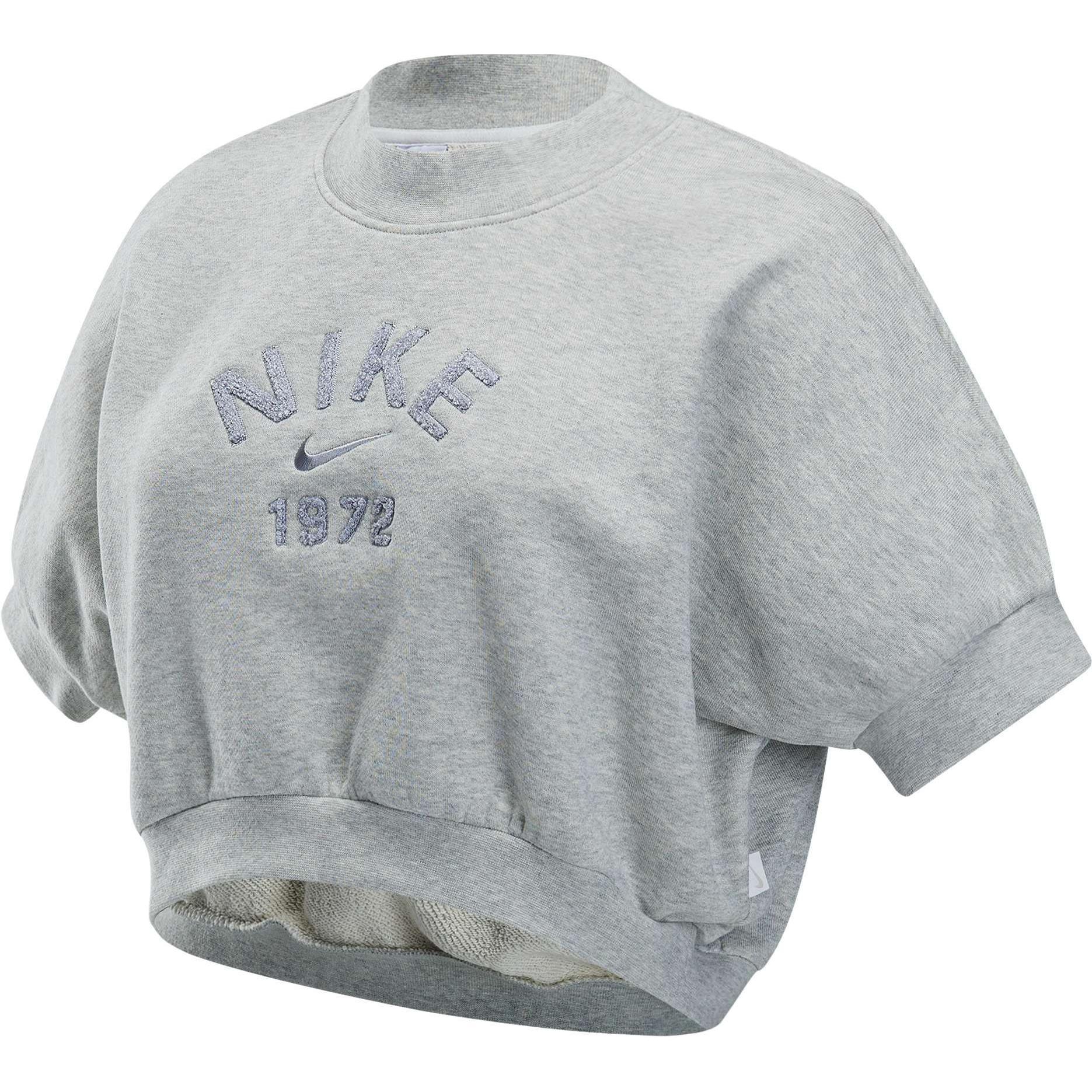 

Nike Sportswear Collection Comfortable Letter Round Neck Short Sleeve Crop Top Women Tops Heather-Gray Wolf-Gray HJ0225-050 XL