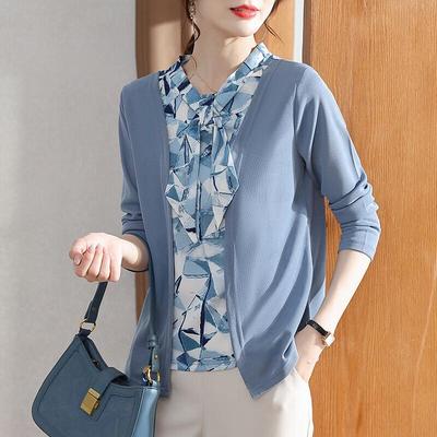 XUEXI Women's Faux Two-Piece Long Sleeve Chiffon Blouse
