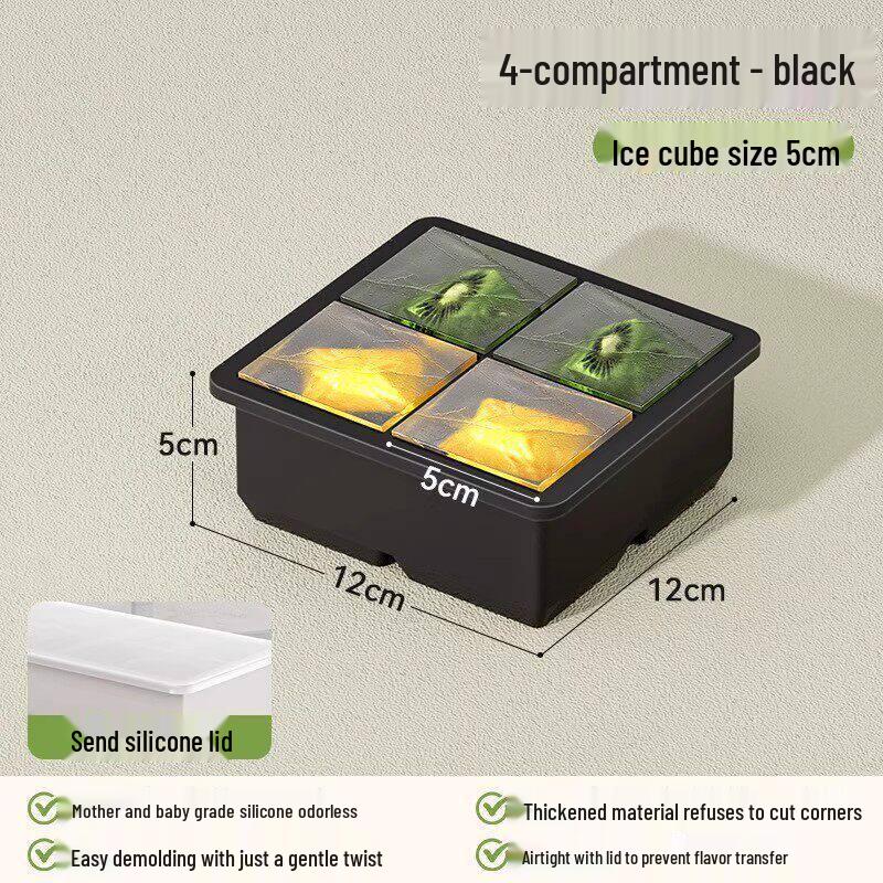 Large Food-Grade Silicone Ice Cube Mold with Lid