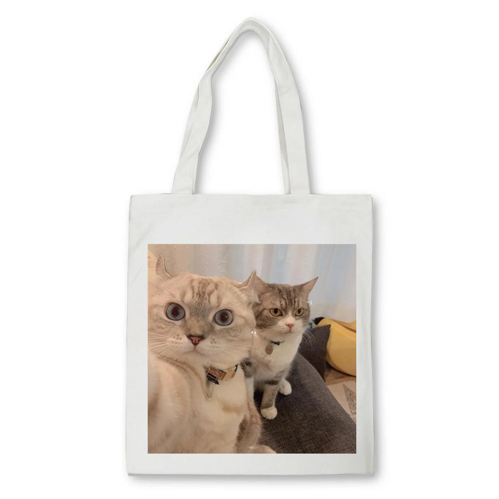 Cute Cat Shopper Bag Kawaii Women Large Canvas Tote Cartoon Cat Eco Reusable Shopping Bag Female Handbag