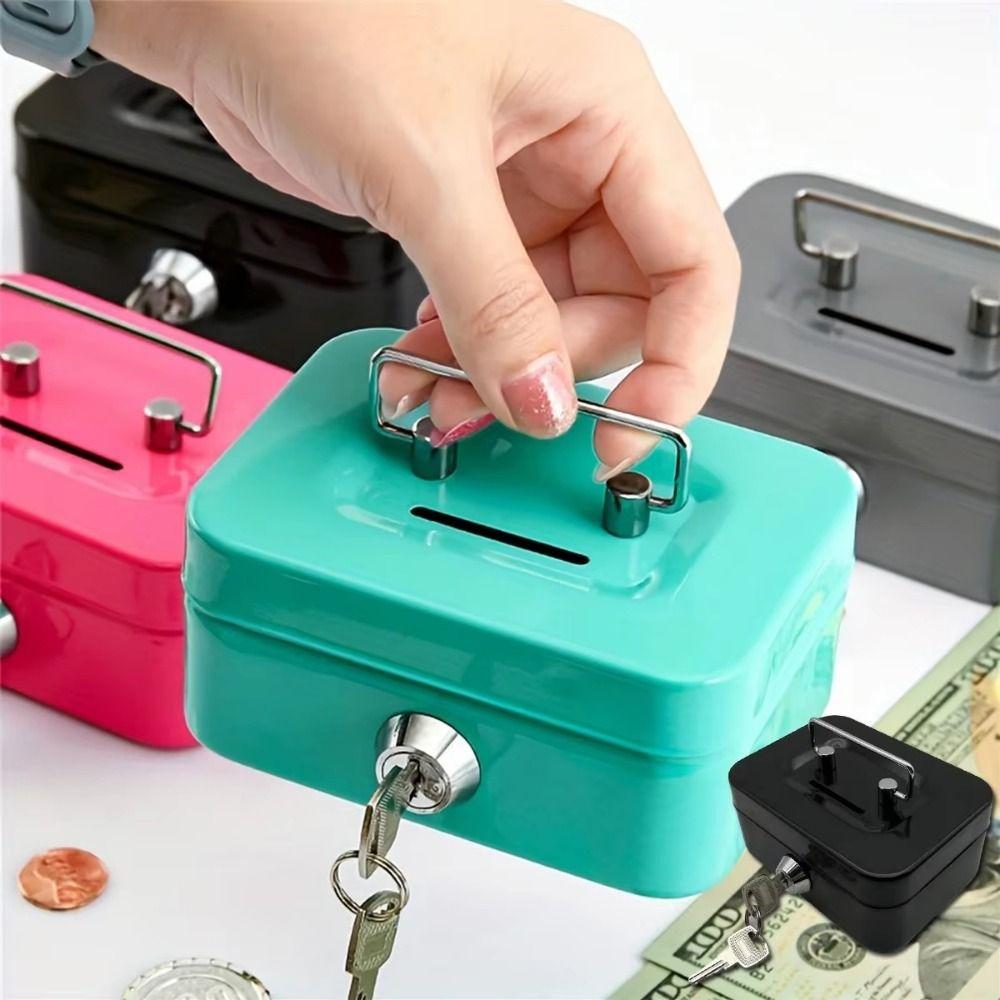 Mini Lockable Cash Box with Key Storage Box Coin Bank Piggy Bank  for Adults