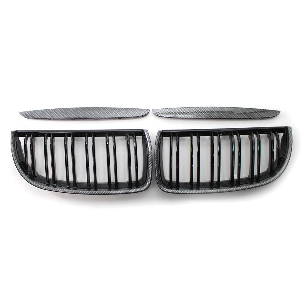 Carbon Fiber Front Hood Kidney Grille Compatible For BMW E90 323i 325xi 330i 328i 328xi 335i 335xi Pre-Facelift Glossy Black
