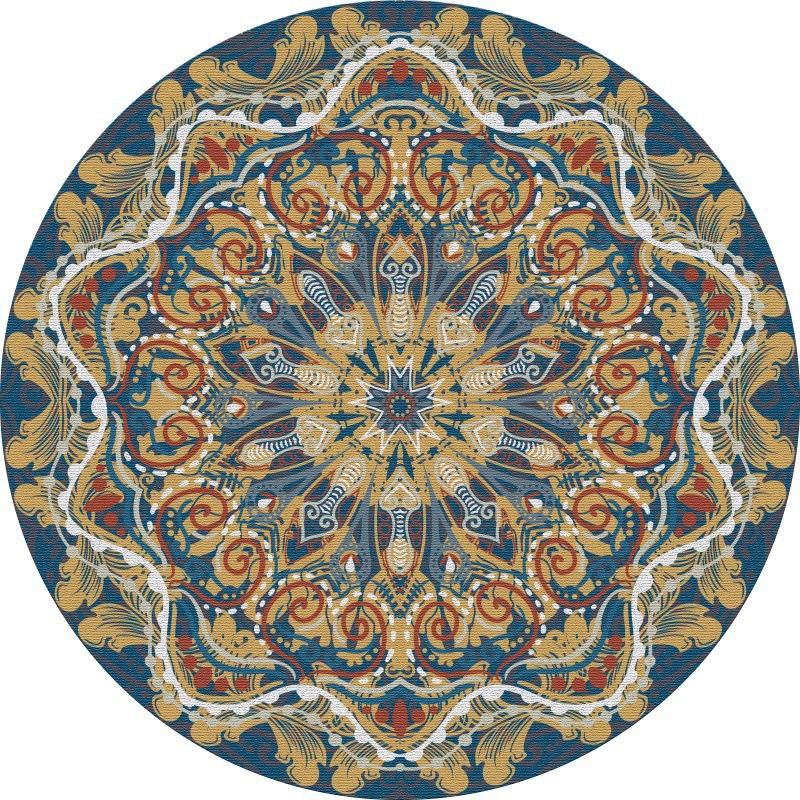 Ethnic Style Circular Carpet Bosnian Style Mandala Printed Rug Living Room Bedroom Decoration Anti Slip Foot Mat Home Decoration