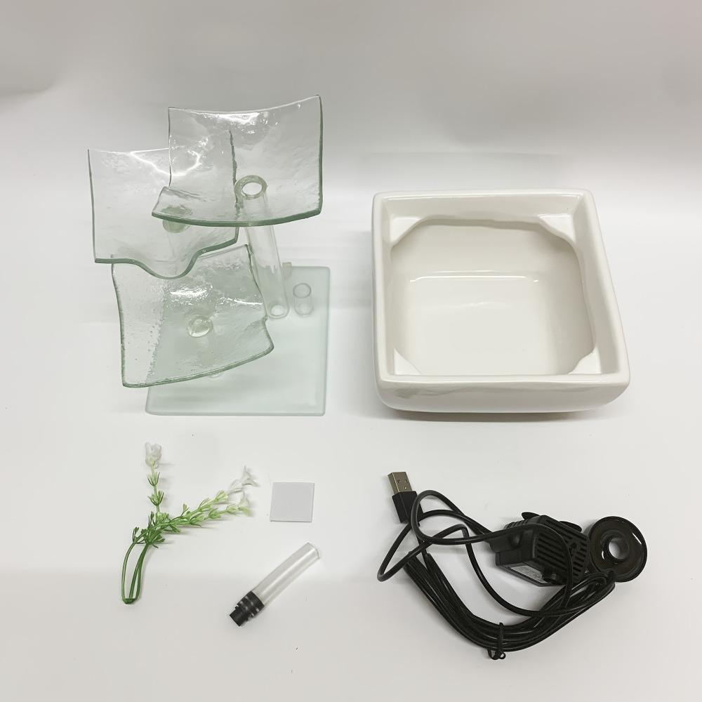 Dcor Home Imitation 3-Tier Glass Tabletop Fountain Natural Office Relaxing Desktop Zen Waterfall Meditation Fountain Led Lights