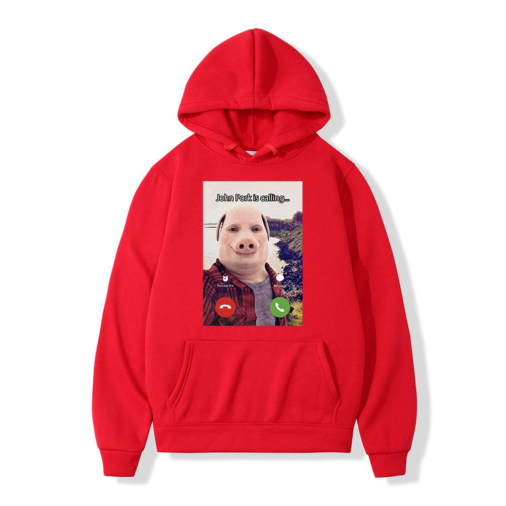 Джон Порк Звонит Ответить на Звонок Худи Юмор Смешной Мем Про Свинью Графические Худи Мода Длинный Рукав Свободный Мужской Свитшот S