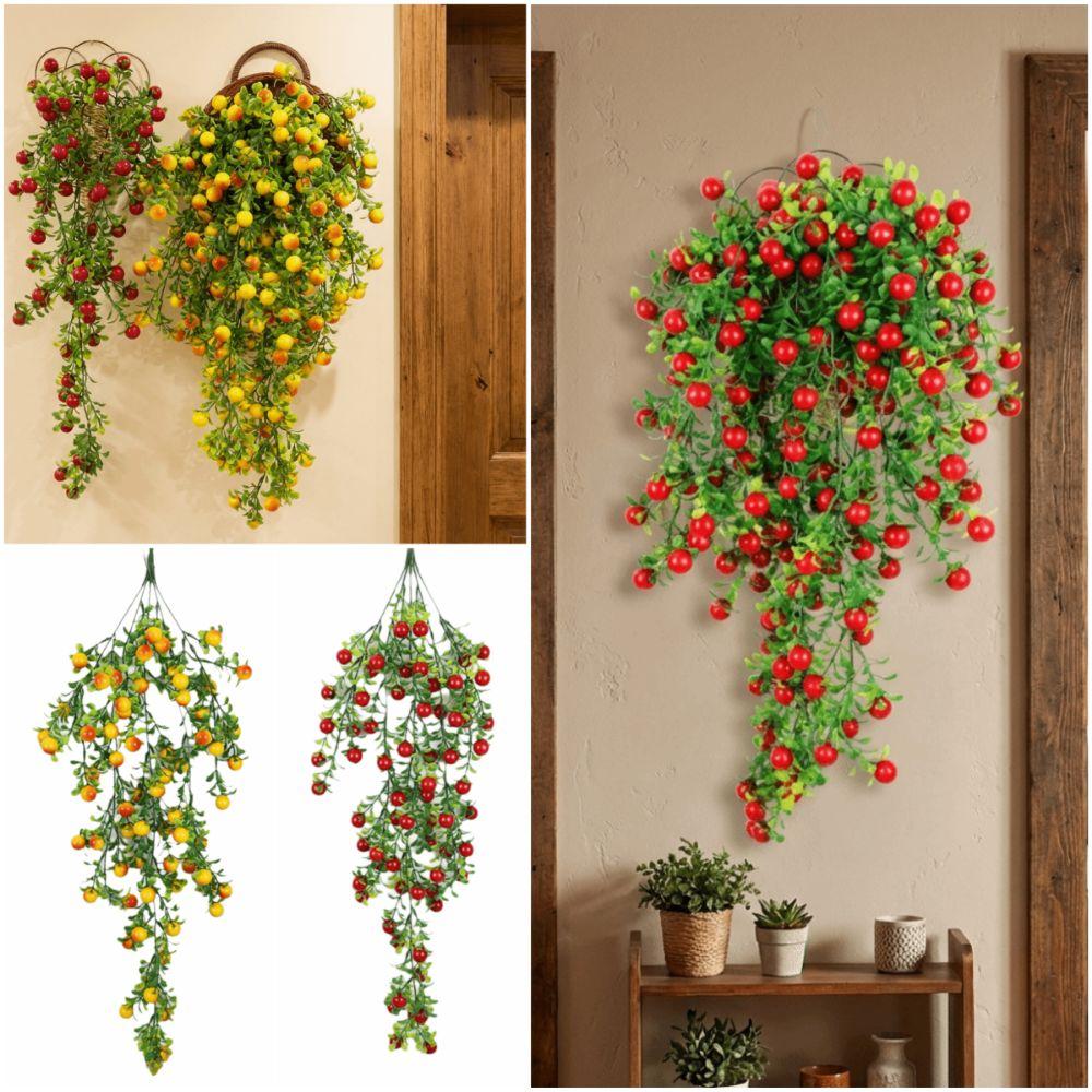 Ornament Simulationspflanze Ranke Rot Orange Frucht Hängende Girlande Hohe Qualität Pflanzenwand Geschenk