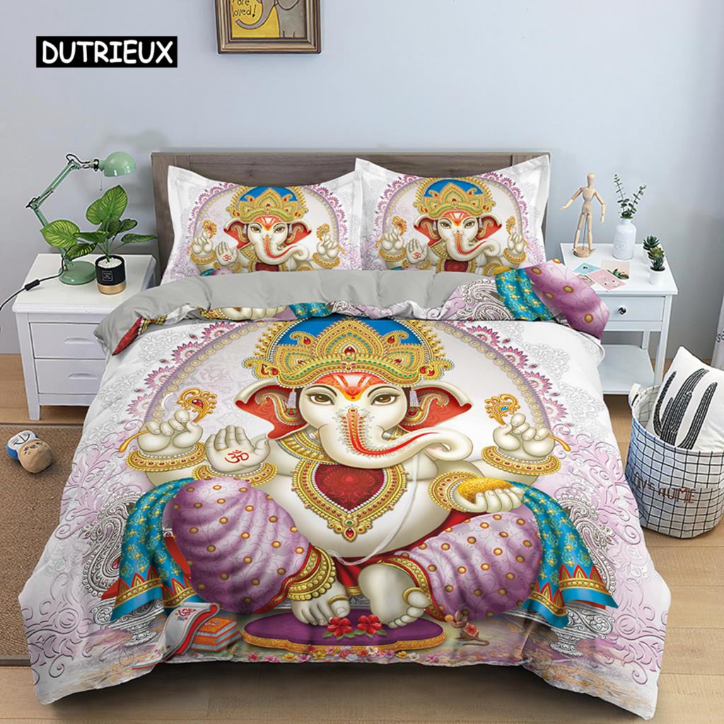 Ganesha Duvet Cover Set Bohemian Elephant Bedding Set Microfiber Bedclothes Double Queen King Size Quilt Cover For Teens Adults