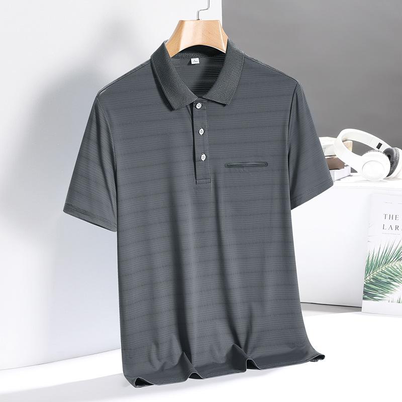 Men's ice silk T-shirt men's light business solid color short-sleeved top POLO shirt
