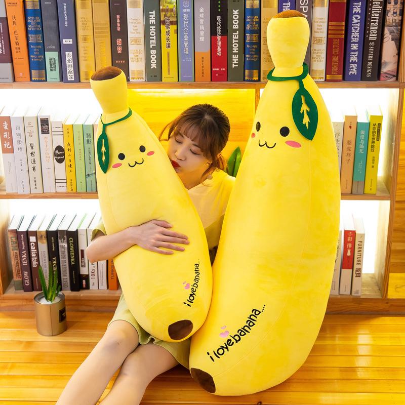Super soft banana long throw pillow, leg pinch plush toy on bed, simulated fruit doll, grab machine doll
