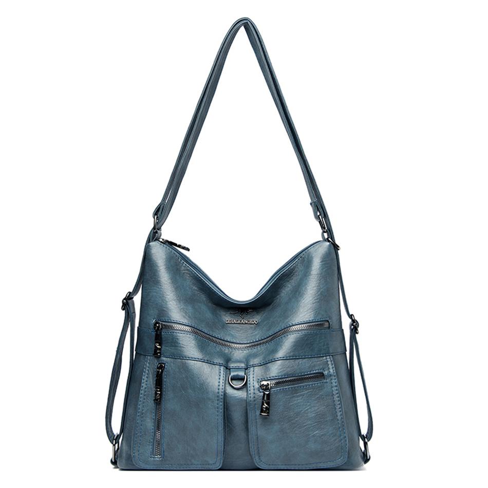 

Роскошные кожаные сумки высокого качества, женские сумки, дизайнерские многофункциональные сумки на плечо для женщин, дорожная рюкзак светло-синий