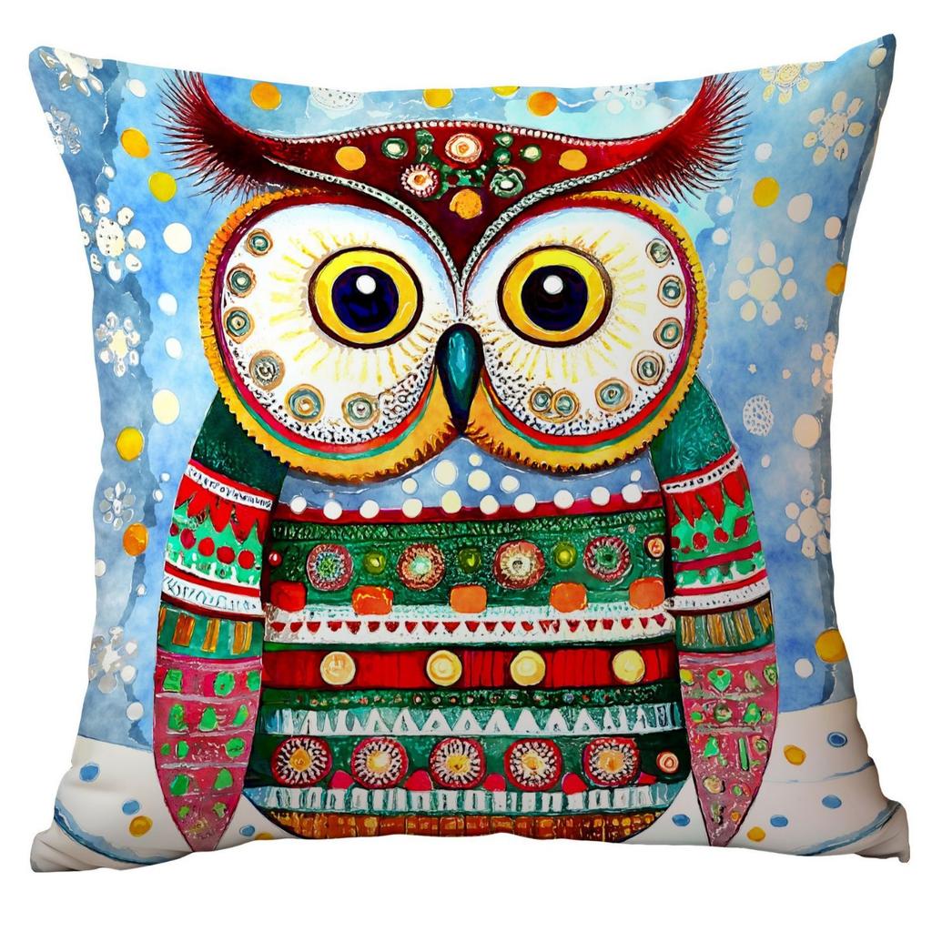 New Christmas Pillowcase Christmas Watercolor Owl Watercolor Cartoon Home Living Room Sofa Cushion