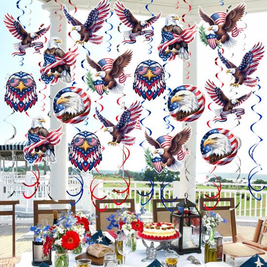 48 Pcs Patriotic Hanging Swirls Decoration Eagle American Flag Ceiling Hanging Foil Streamers for Veteran Day Party Supplies