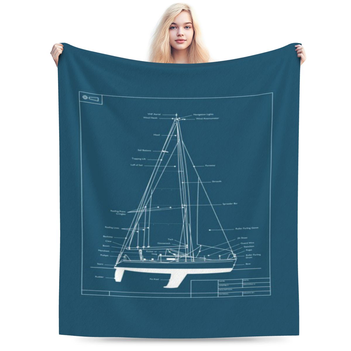Sailing Yacht Blueprint Personalized Warm Gift An UltraSoft Micro Fleece Blanket 75x100cm 30x40in