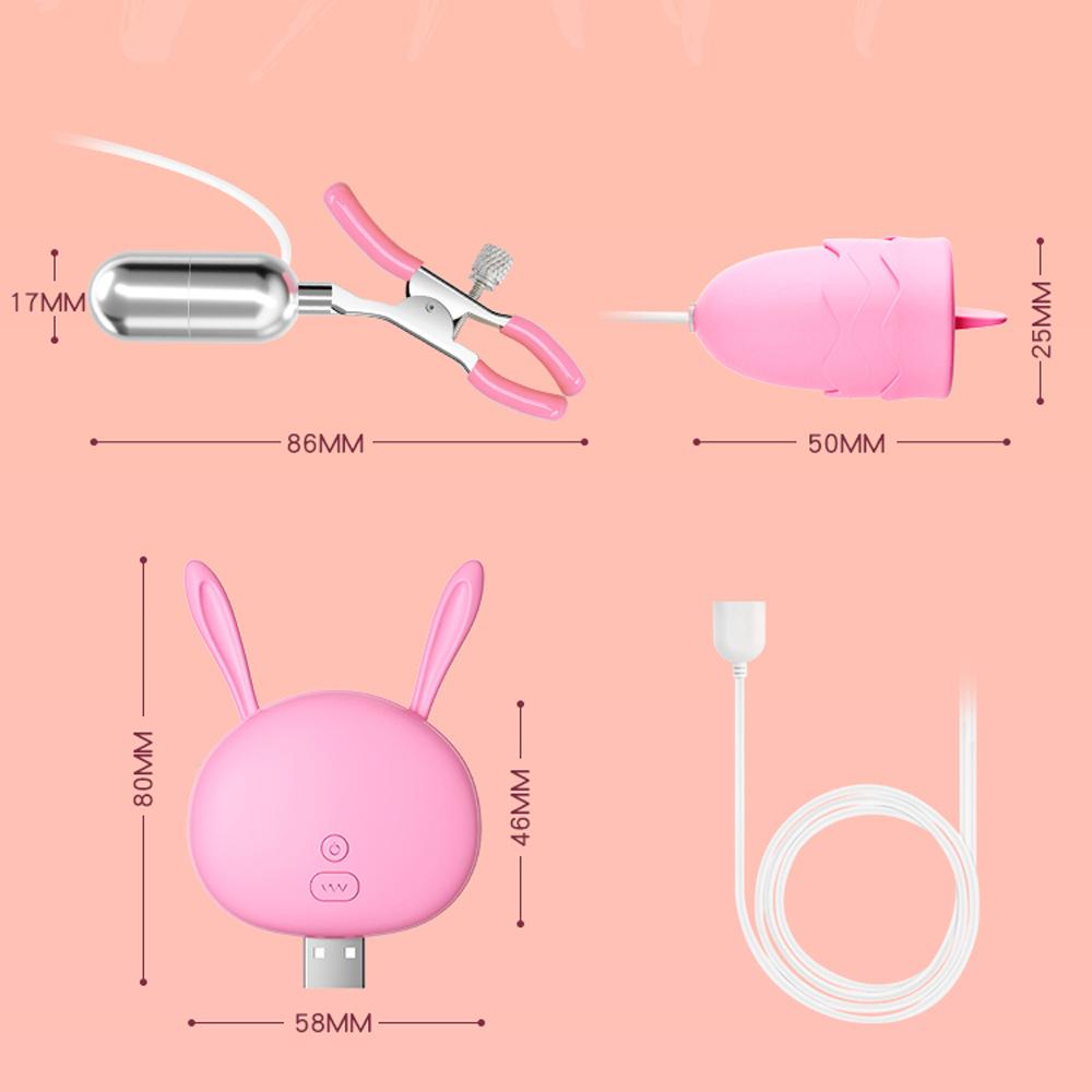 Nipple Clip Vibrator Tongue Licks Vibrating Egg 3 Point Stimulation Clit Rechargeable Foreplay Sex Toys for Women Couples