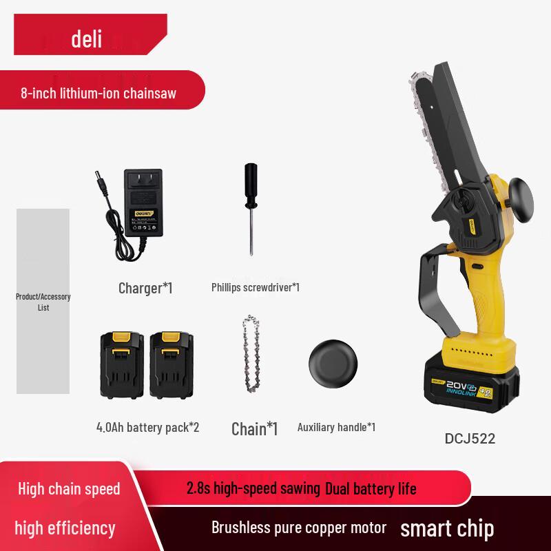 

Deli 20V 8-inch Brushless Cordless Chainsaw CN plug (adapter included)