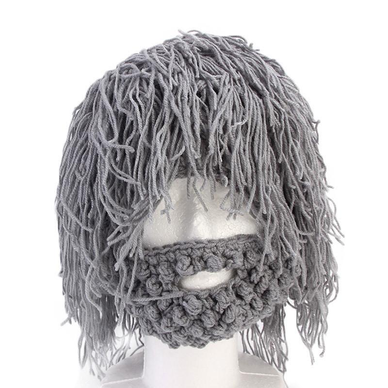 Winter Men Handmade Wig Beard Hats Crochet Mustache Knit Halloween Funny Festival Caps Face Tassel Party Mask Warm Hat