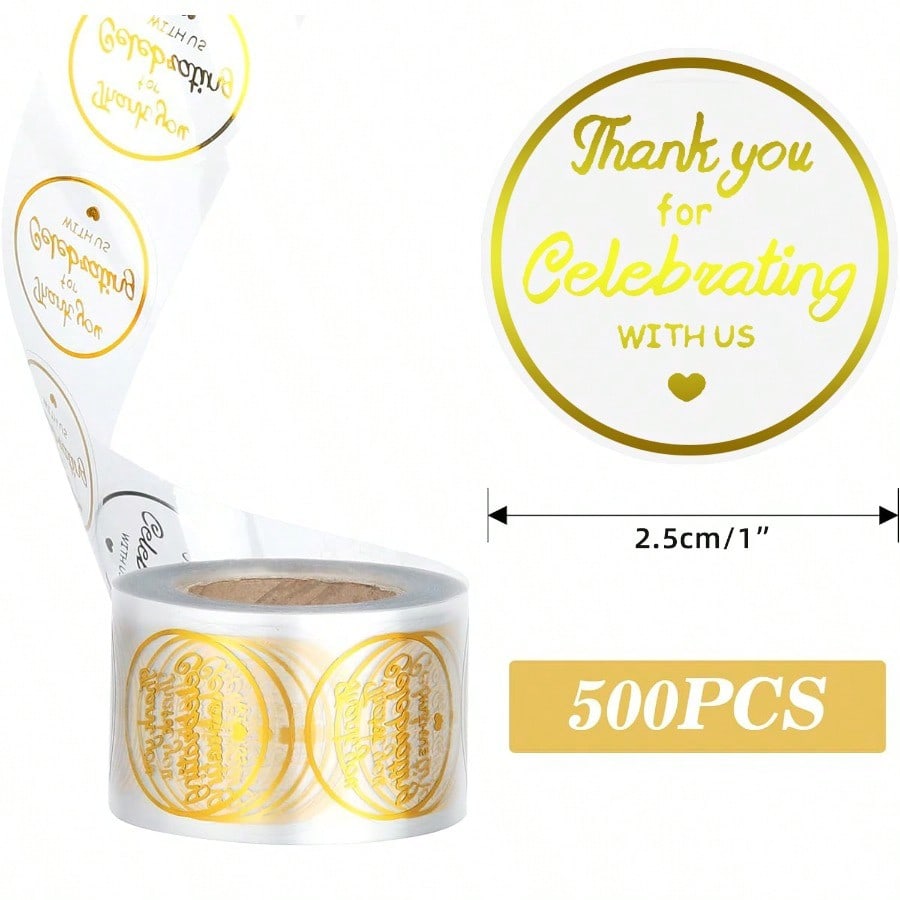 500 sheets per roll gold foil sticker round transparent wedding sticker sealing sticker