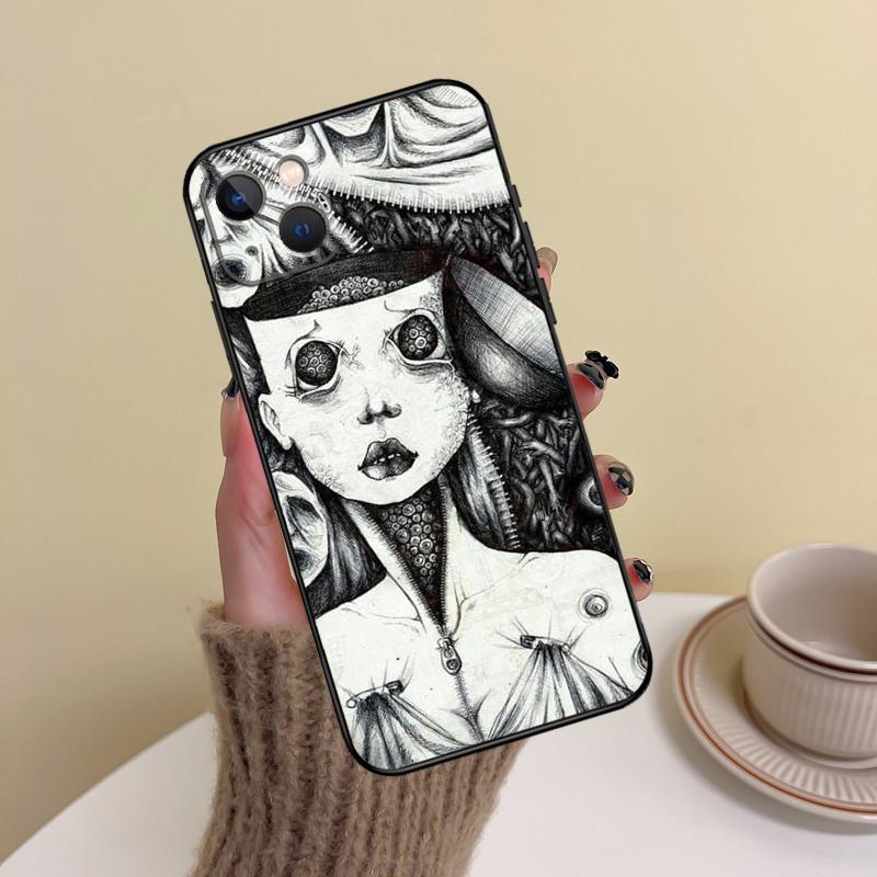 Horror Manga Style Phone Case For iPhone 17 Pro Max 14 13 12 11 15 16 Pro Max mini Plus 16e 17 Air Cover Funda