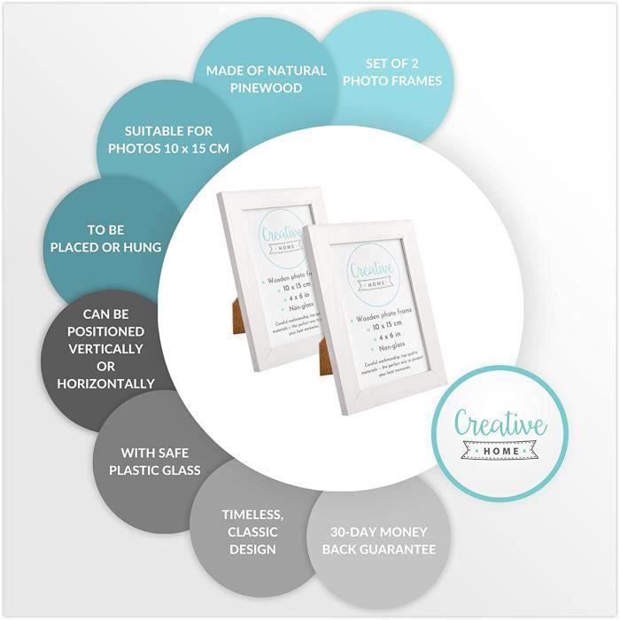 Cadre Photo - Creative Home - 10x15 cm - Bois de Pin Naturel - Blanc - Mural