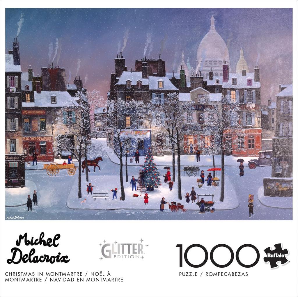 Buffalo Games - Michel Delacroix - Christmas in Montmartre - 1000 Piece Glitter Jigsaw Puzzle Holiday Puzzle for Adults - Precisely cut pieces, festiv