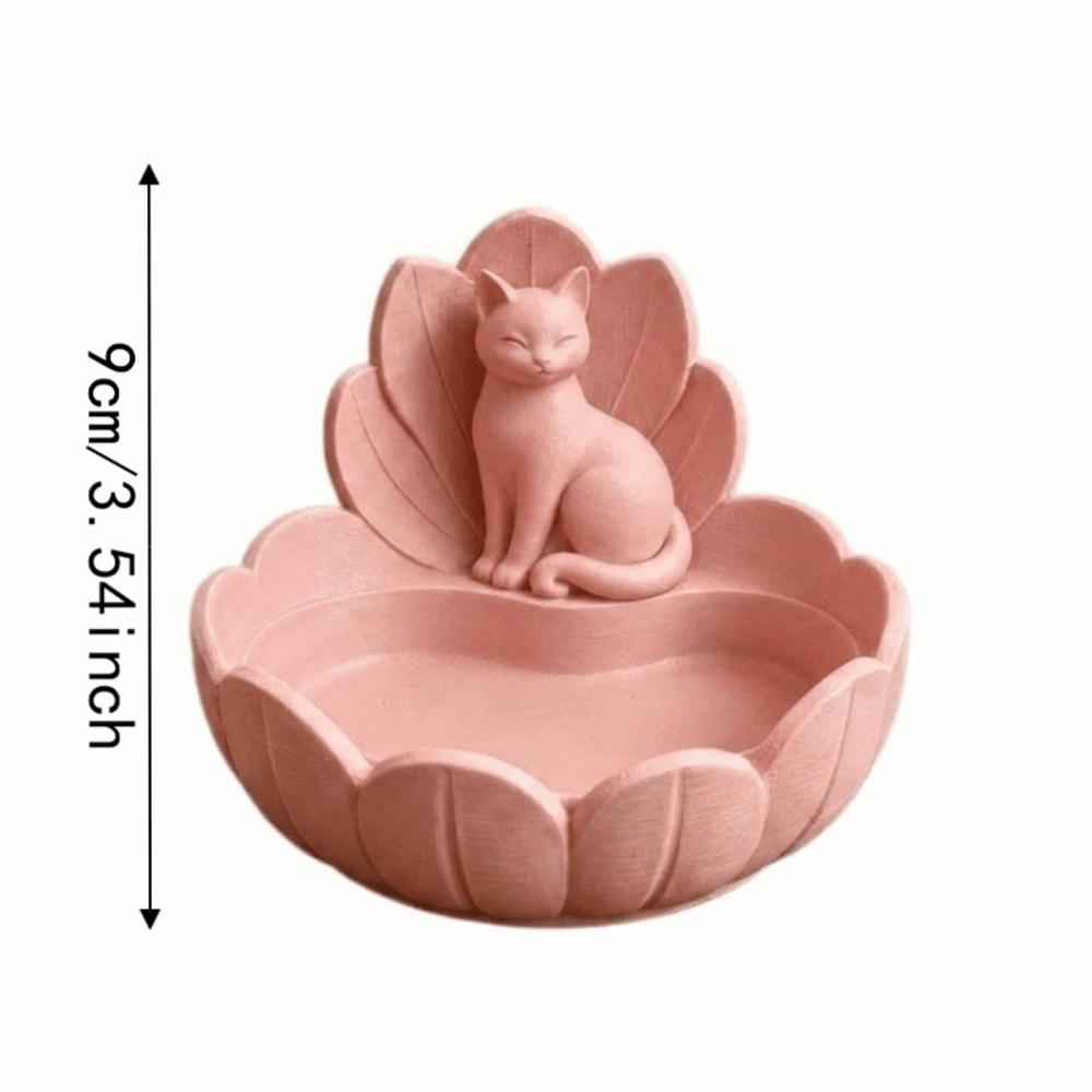 Lotus Shape Trinket Dish Resin Material Desktop Organizer Cat Figurine Holder  Vanity Table Decor