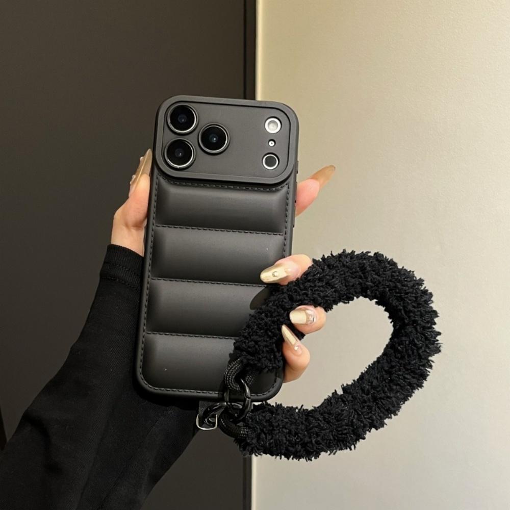 

Розкішна пухова куртка Хутряний ремінець-шнурок Чохол для iPhone 17 16 Pro Max Air 14 15 Plus 11 12 13 X Xr Xs Плюшевий ремінець на зап ястя Зимовий чохол iPhone XS Max чорний
