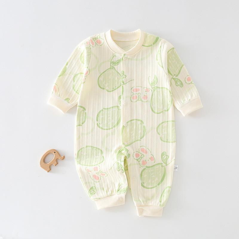 Baby-Strampler mit Langarm, Bären-Hase-Auto-Zitronen-Print, aus Baumwolle, für Neugeborene und Säuglinge