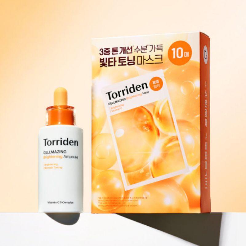Torriden CELLMAZING Vita Brightening Skincare Set 2pcs Vita Ampoule 30ml + Vita Mask Pack 10 Sheets for Radiant & Even Skin Tone