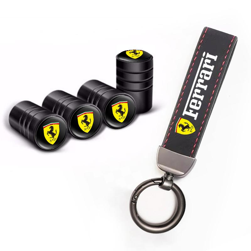 Car Tire Wheel Valve Caps Cover Suede Car Key Chain Ring Keychain for Ferrari Roma 488 Portofino F8 Roma Spider SF90 Tributo