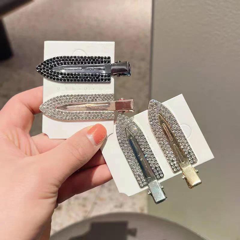Fermaglio per capelli senza cuciture in lega con diamanti Moda Creativo Clip a forma di pala Becchi d'anatra Clip con strass per frangia Accessori per capelli per ragazze