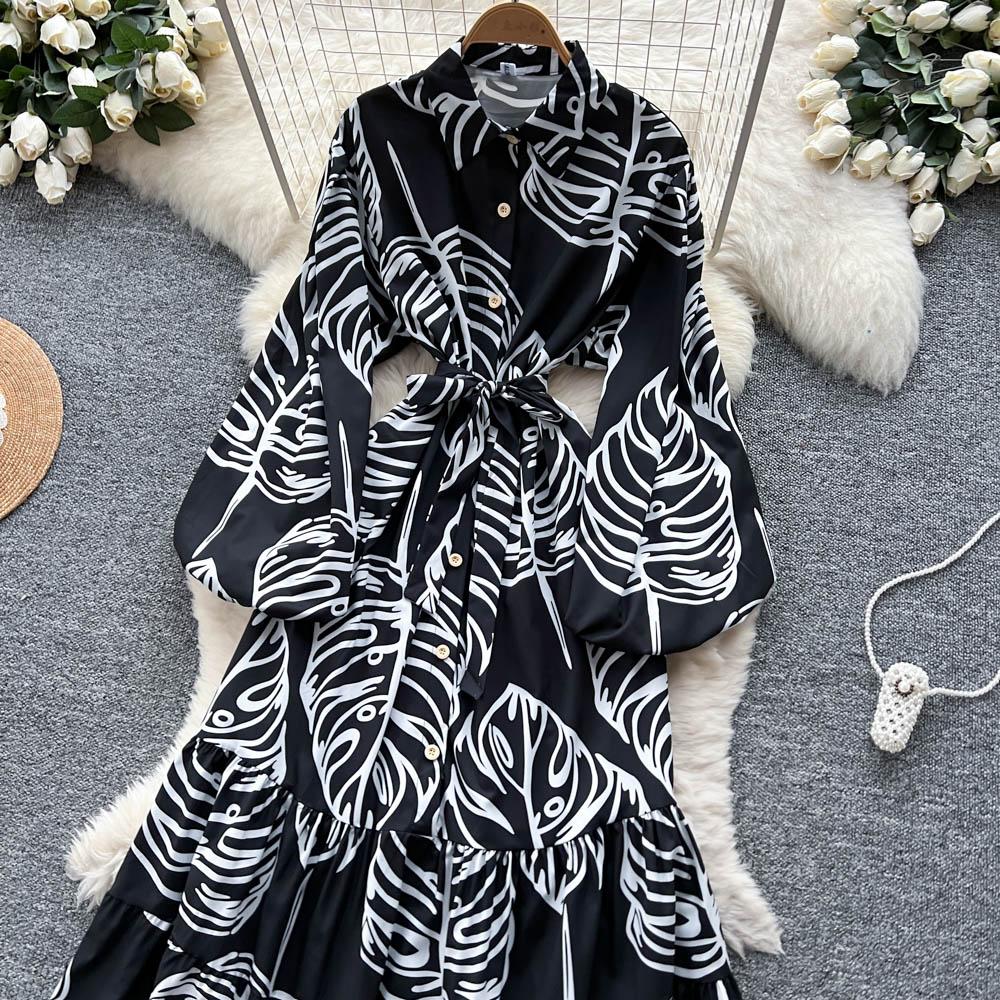 Chic Vintage Sexy Buttonn Ruched  Print Slim Elegant Fairy Summer  Korean Fashion Boho Sundress Women Clothing Long Dress