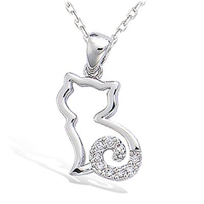 [N4048] - Silver Pendant 'Cat Silhouette' Silver White (rhodium) - 15x12mm