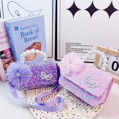 Korean Style Children's Crossbody Bag with Bowknot & Pearl Sequin Crystal Patch