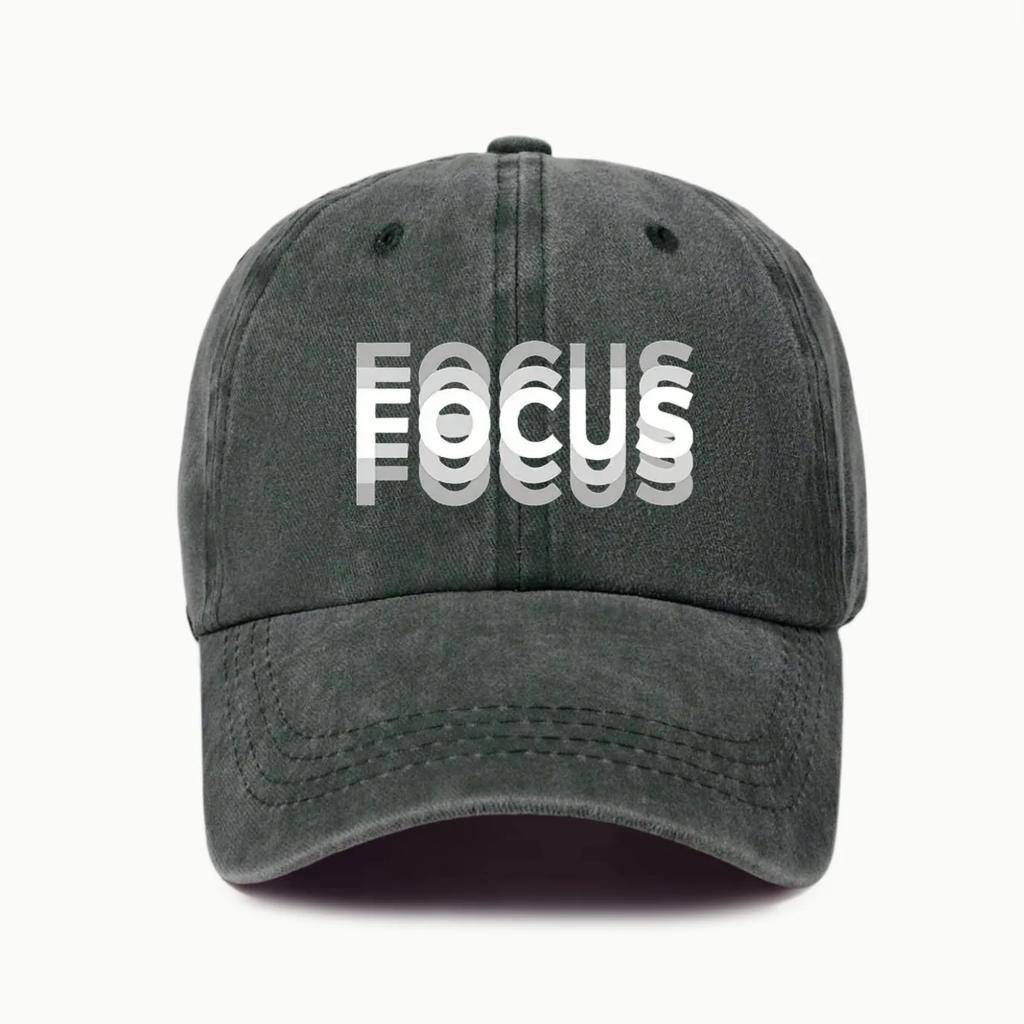 FOCUS Print Cap Washed Cotton Adjustable Classic Style Baseball Cap, Sports Duckbill Hat for Men and Women
